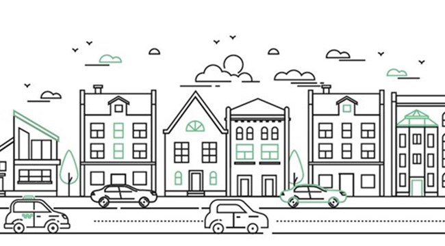 Traffic survey illustration of buildings behind a road