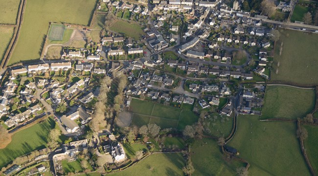 Aerial image of a village Aerial shot of a village